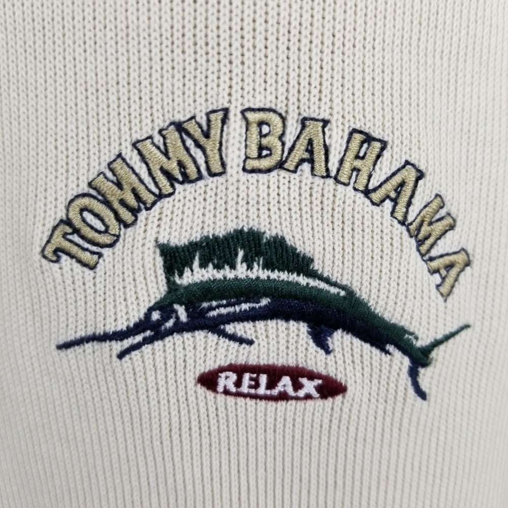 Tommy Bahama XL 1/4 zip Beige Sweater Large Marlin - Picture 5 of 8